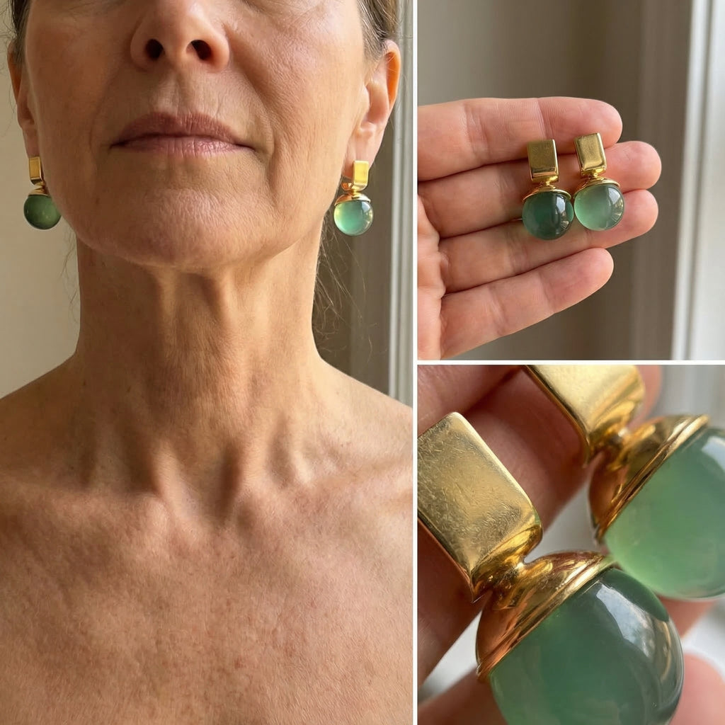 Vintage Ohrringe mit grünem Kristall in Gold