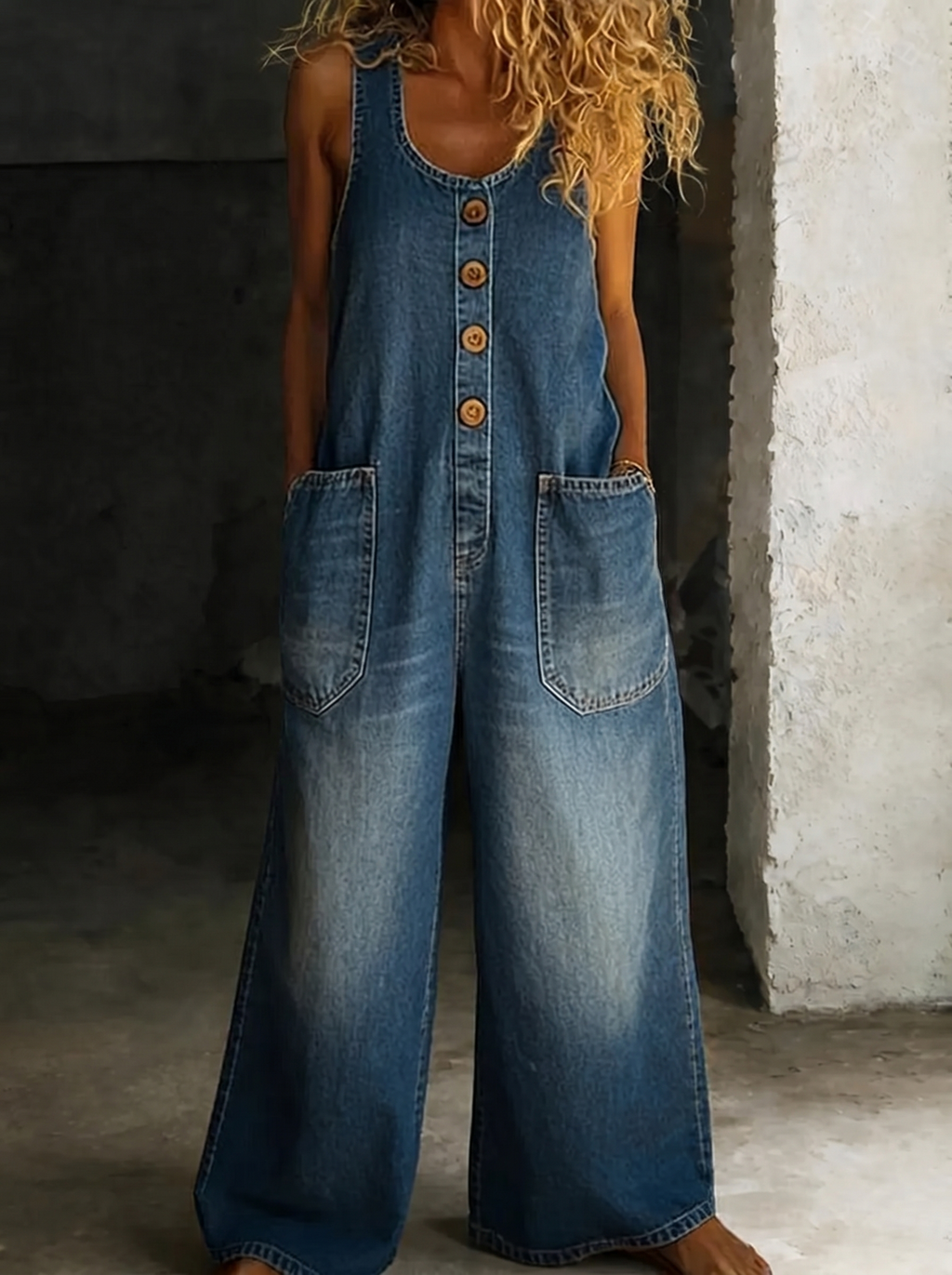 Valentina – Vintage gewaschener Denim-Latzoverall