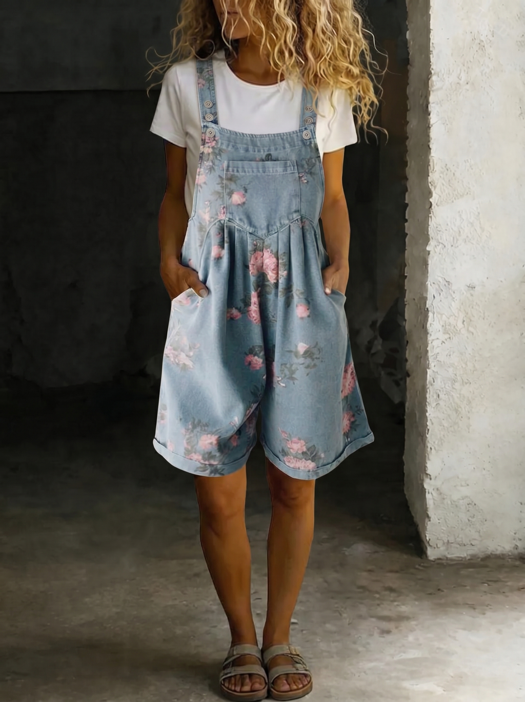 Adriana – Denim-Jumpsuit mit Blumenprint und Vintage-Waschung