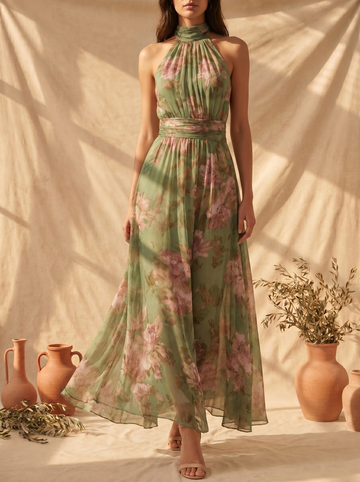 Livia | Maxikleid mit floralem Halter und elegantem Design