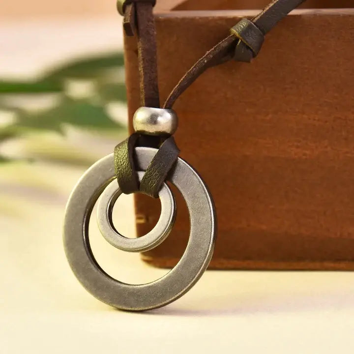 Vintage-Leder-Halskette Versilbert