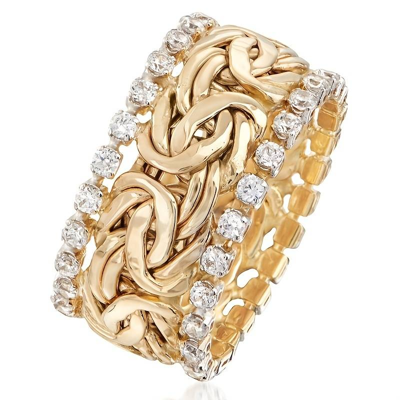 Vintage Geflochtener Zirkonium Ring in Gold