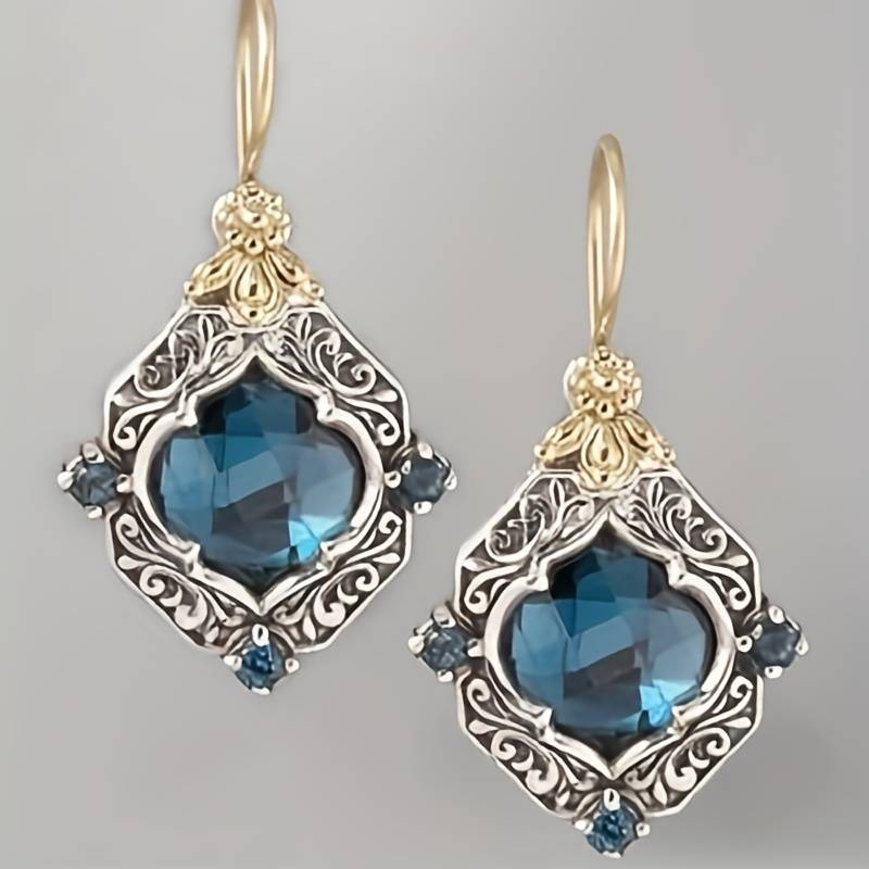 Vintage Ohrringe aus Blauem Kristall mit Gold und Silber