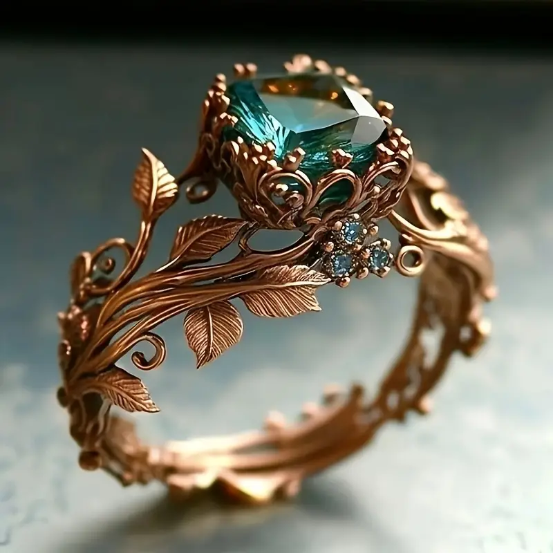 Natürlicher Ring mit Grünem Kristall