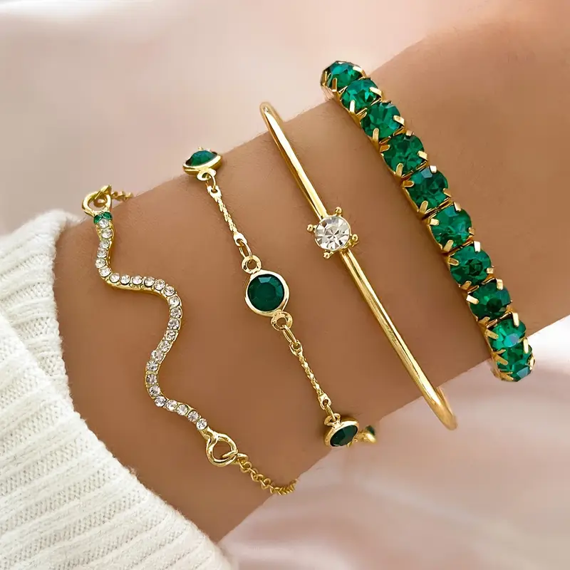 Vintage Armbandenset mit grünen Zirkonia