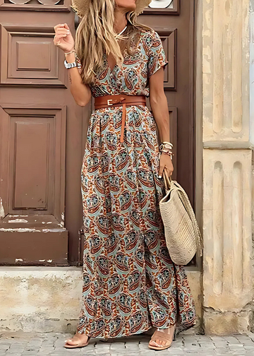 Ara – Lange, fließende Boho-Robe mit Gürtel