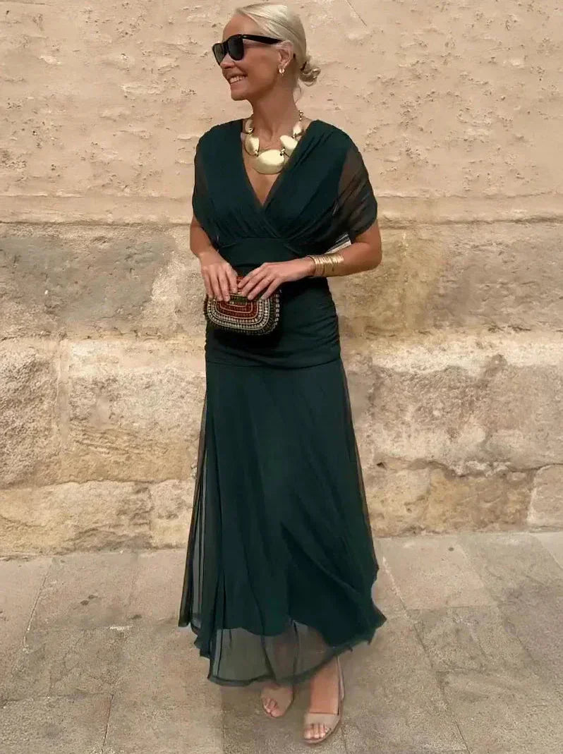 Adelheid | Rosa Leinen Maxi Kleid V-Hals