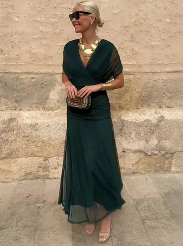 Adelheid | Rosa Leinen Maxi Kleid V-Hals