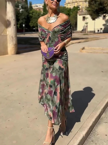 Adelheid | Rosa Leinen Maxi Kleid V-Hals