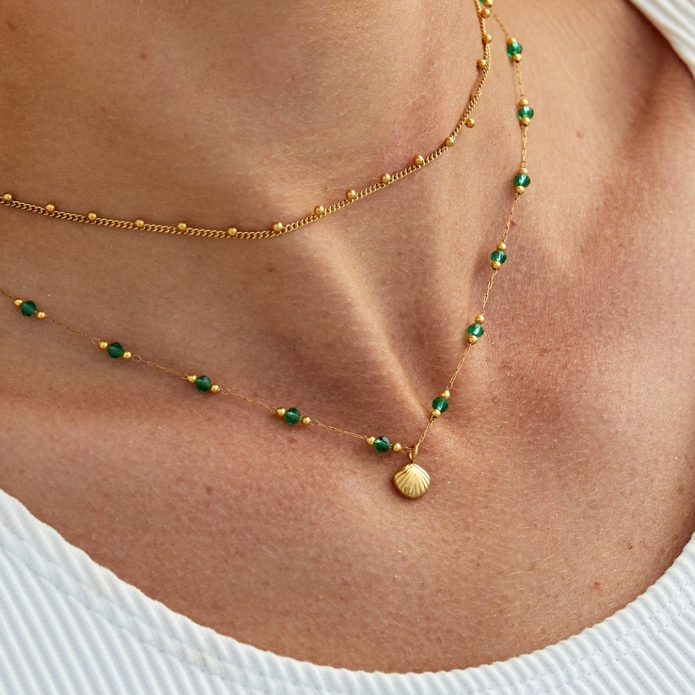 Nerissa Gold Muschel & Grüne Perlenkette