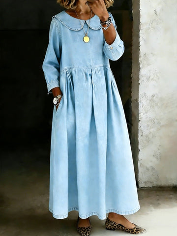 Melissa | Denim-Kleid mit langen Ärmeln und rundem Ausschnitt