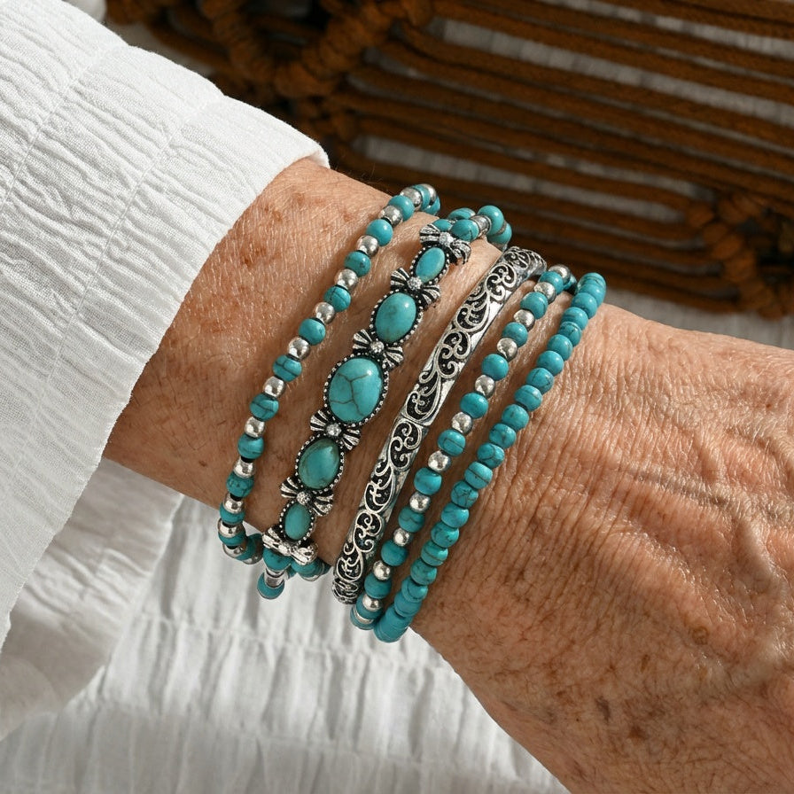 Premium Türkis-Perlenarmband-Set