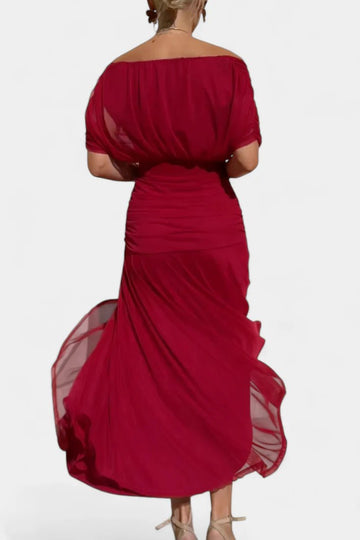 Lilo| Maxikleid mit V-Ausschnitt, Blumenstickerei und Falten
