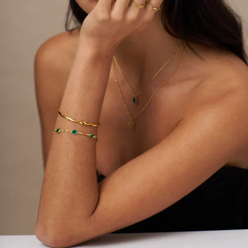 Smaragd Gliederketten-Armband | Gold