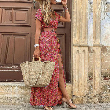 Ara – Lange, fließende Boho-Robe mit Gürtel