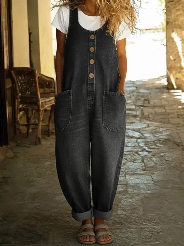 Valentina – Vintage gewaschener Denim-Latzoverall