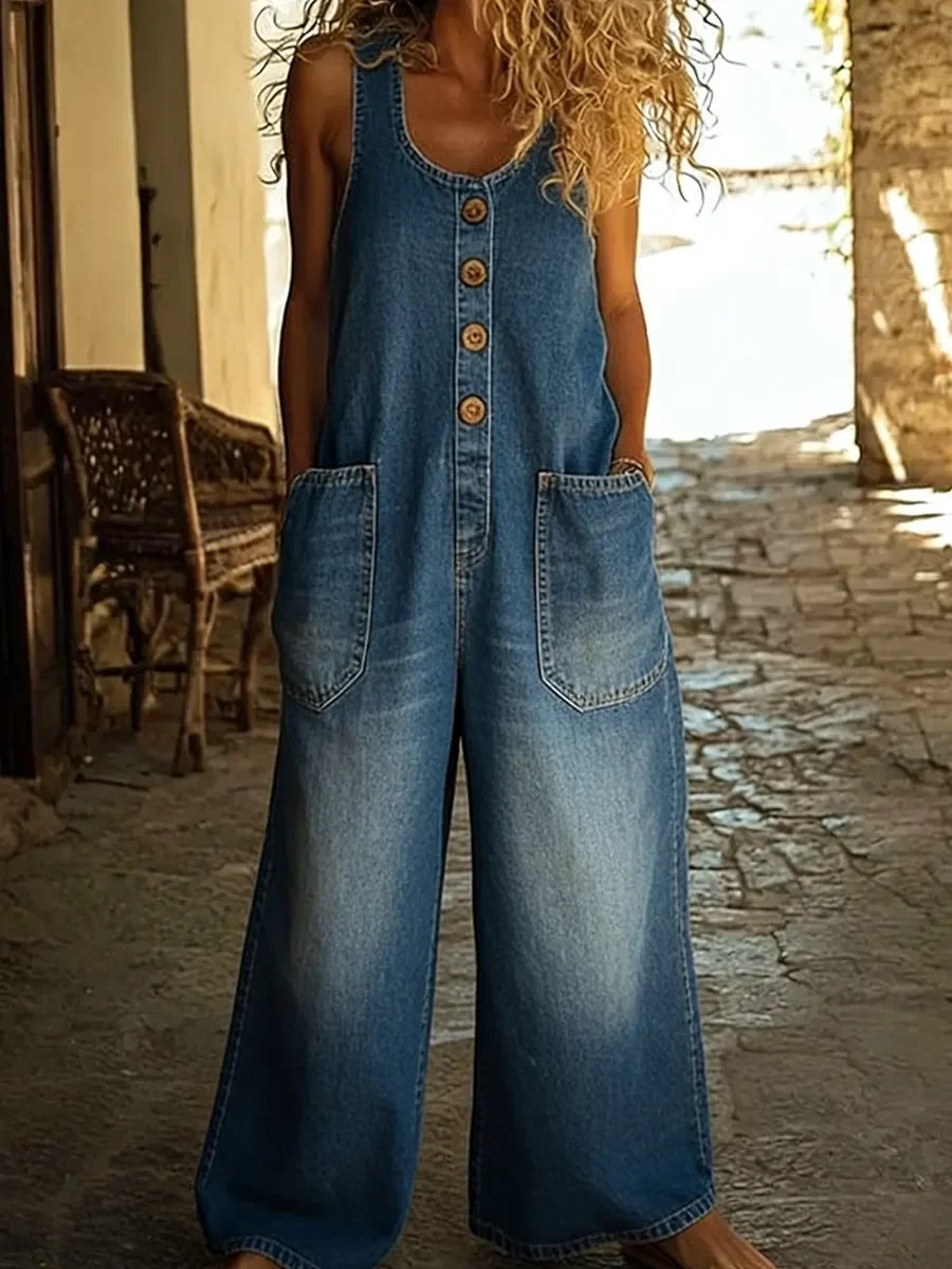 Valentina – Vintage gewaschener Denim-Latzoverall