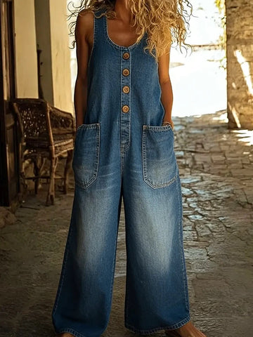 Valentina – Vintage gewaschener Denim-Latzoverall