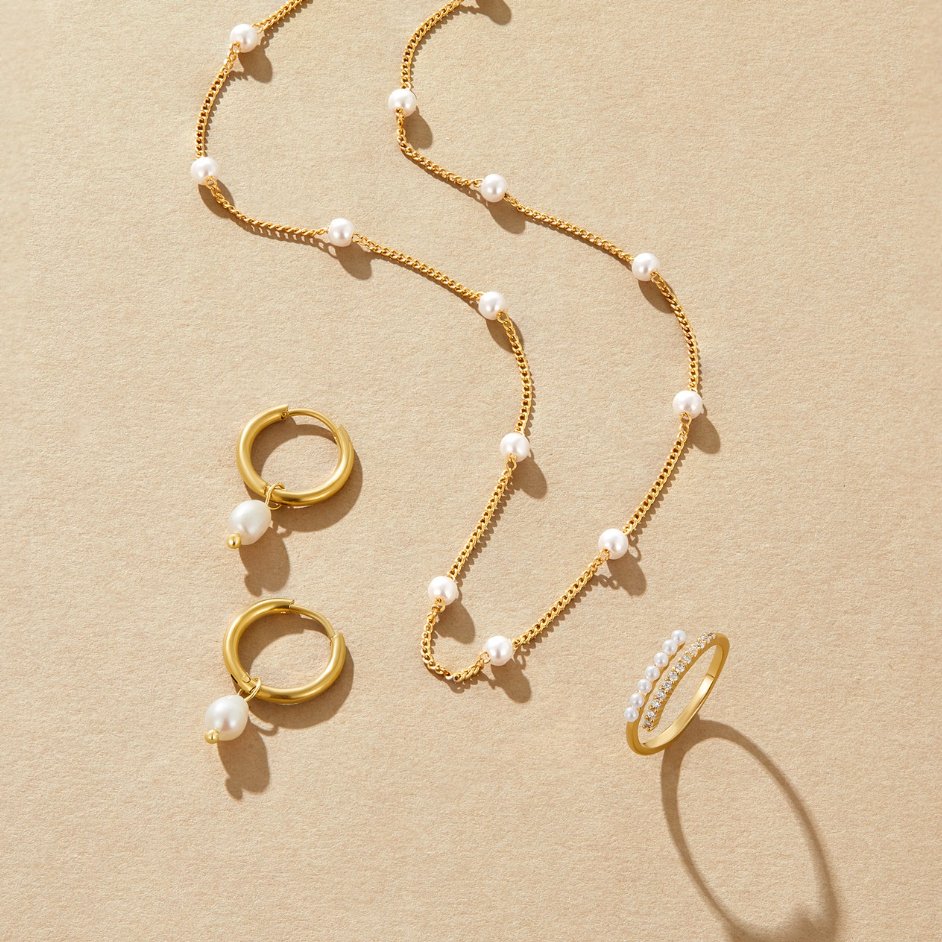 Zeitlose Perlenaugen Goldkette