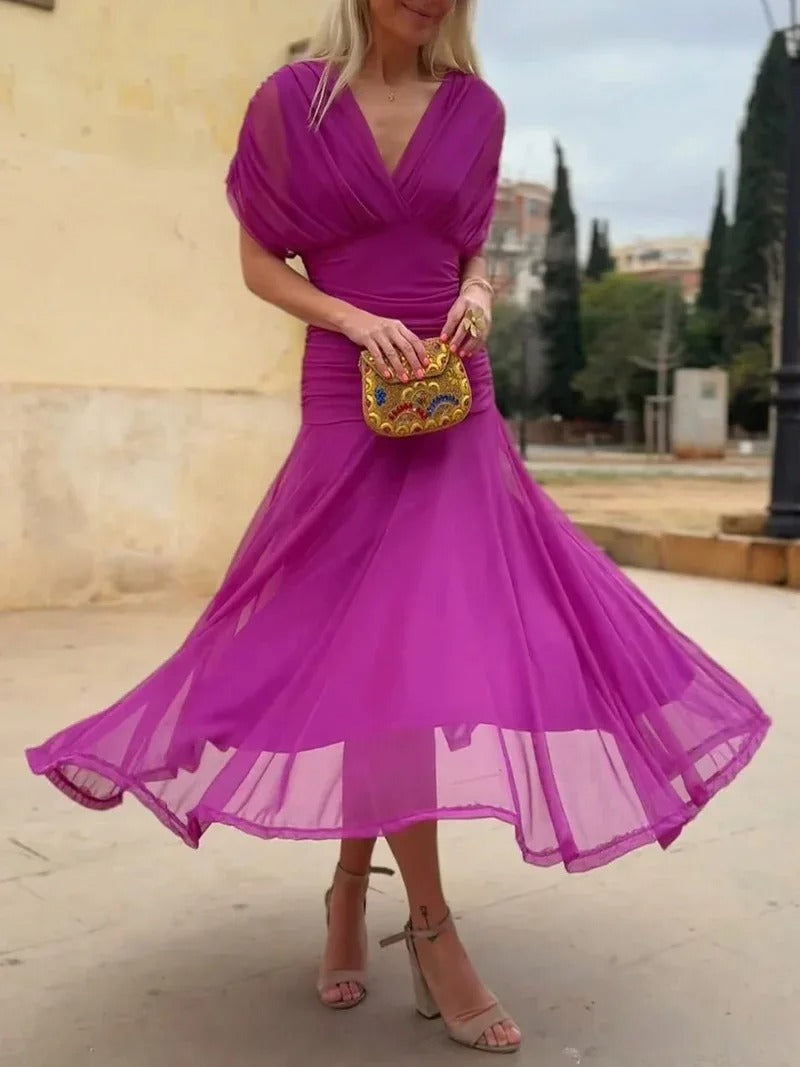 Adelheid | Rosa Leinen Maxi Kleid V-Hals